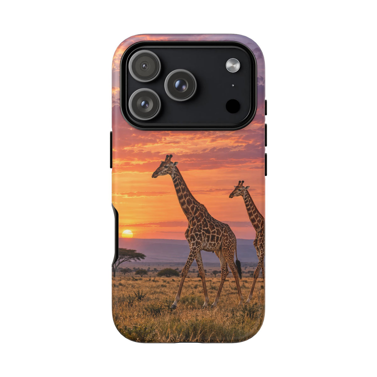 Giraffes in Rose Light iPhone Tough Case | giraffe landscape