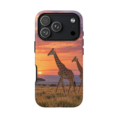 Giraffes in Rose Light iPhone Tough Case | giraffe landscape