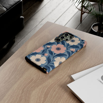 Petal Mosaic Samsung Galaxy Tough Case | Pink & Ivory Floral on Blue
