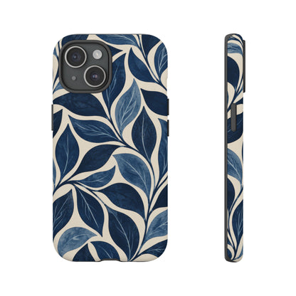Indigo Folia iPhone Tough Case | Indigo & Ivory Leaf Pattern