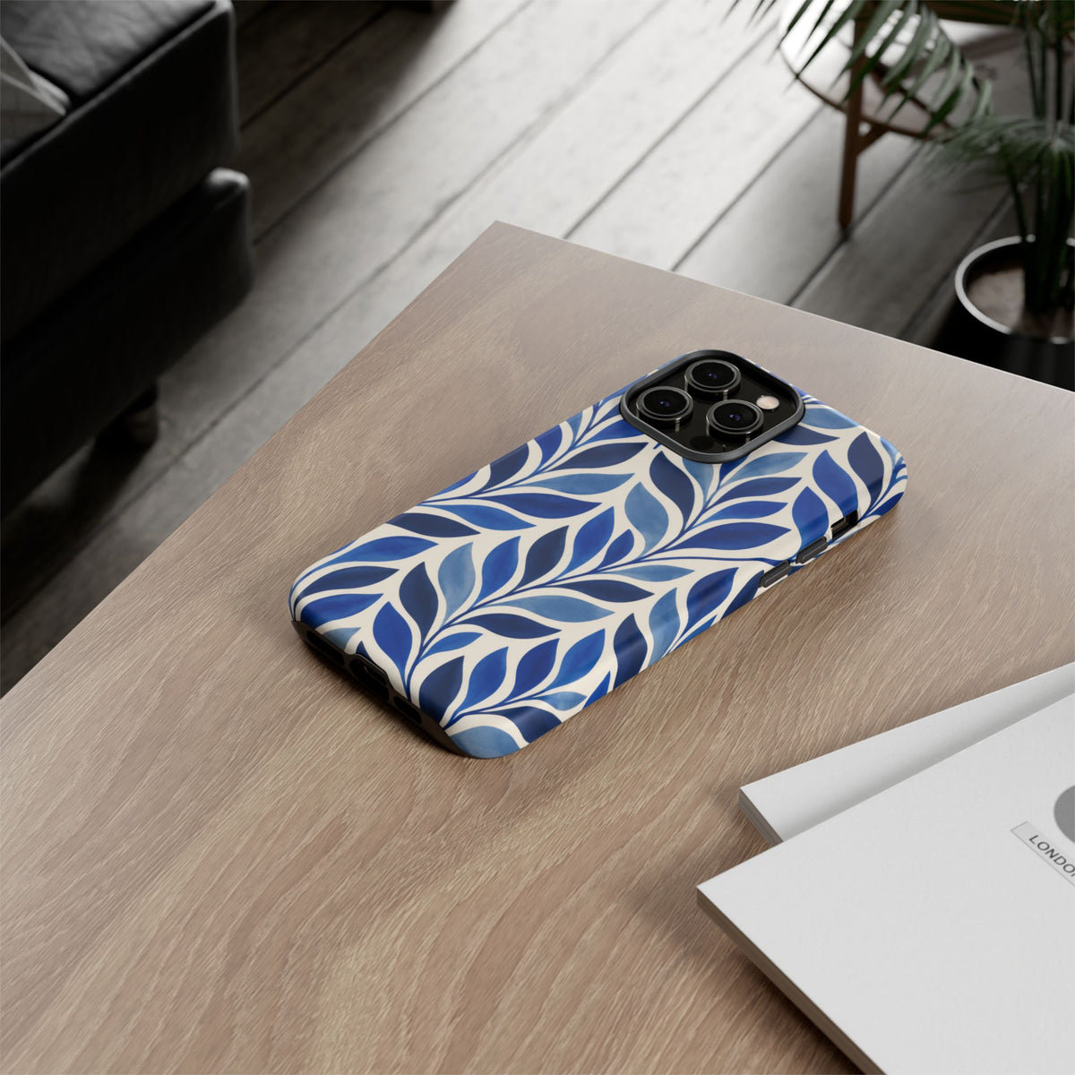 Cobalt Current iPhone Tough Case | Cobalt Blue Leaf Pattern