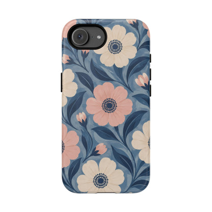 Petal Mosaic iPhone Tough Case | Pink & Ivory Floral on Blue