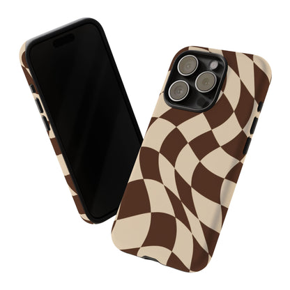 Espresso Wave iPhone Tough Case | brown checkerboard