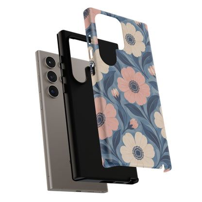 Petal Mosaic Samsung Galaxy Tough Case | Pink & Ivory Floral on Blue
