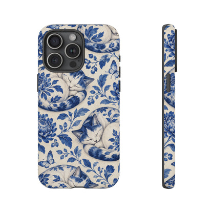 Porcelain Paws iPhone Tough Case | blue cat pattern