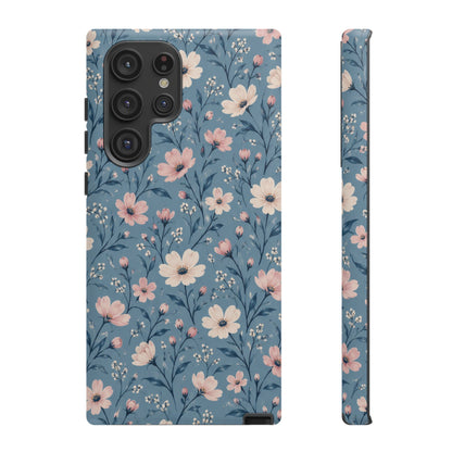 Blue Meadow Samsung Galaxy Tough Case | Pink & Ivory Floral on Blue