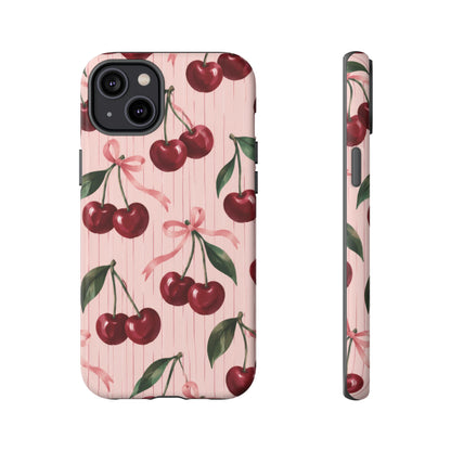 Cherry Ribbon iPhone Tough Case | cherry print