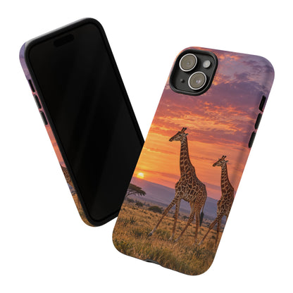 Giraffes in Rose Light iPhone Tough Case | giraffe landscape