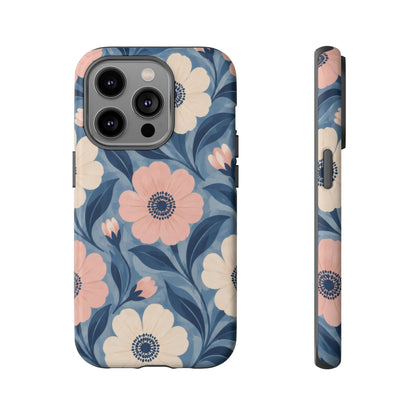 Petal Mosaic iPhone Tough Case | Pink & Ivory Floral on Blue