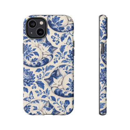 Porcelain Paws iPhone Tough Case | blue cat pattern