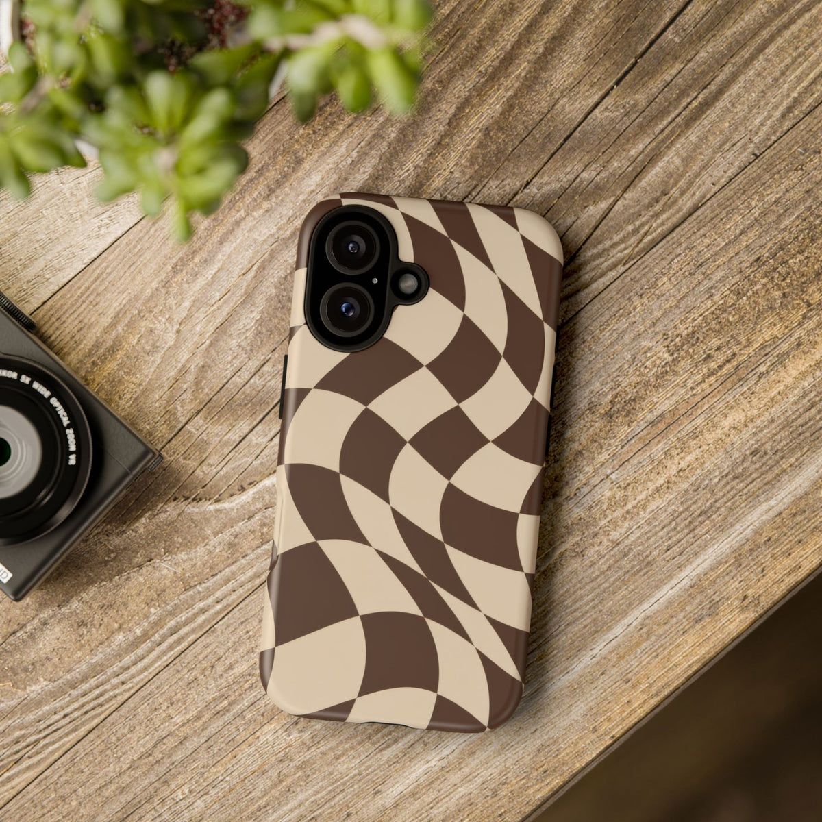 Espresso Wave iPhone Tough Case | brown checkerboard