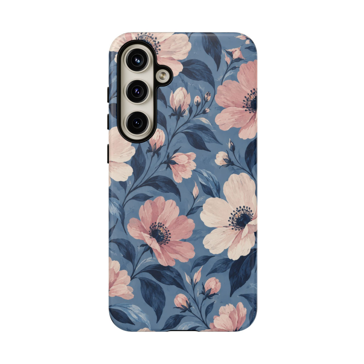 Dusk Blossom Samsung Galaxy Tough Case | Pink & Ivory Floral on Blue