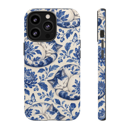Porcelain Paws iPhone Tough Case | blue cat pattern