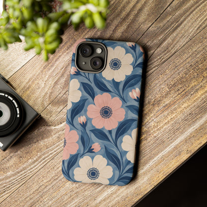 Petal Mosaic iPhone Tough Case | Pink & Ivory Floral on Blue