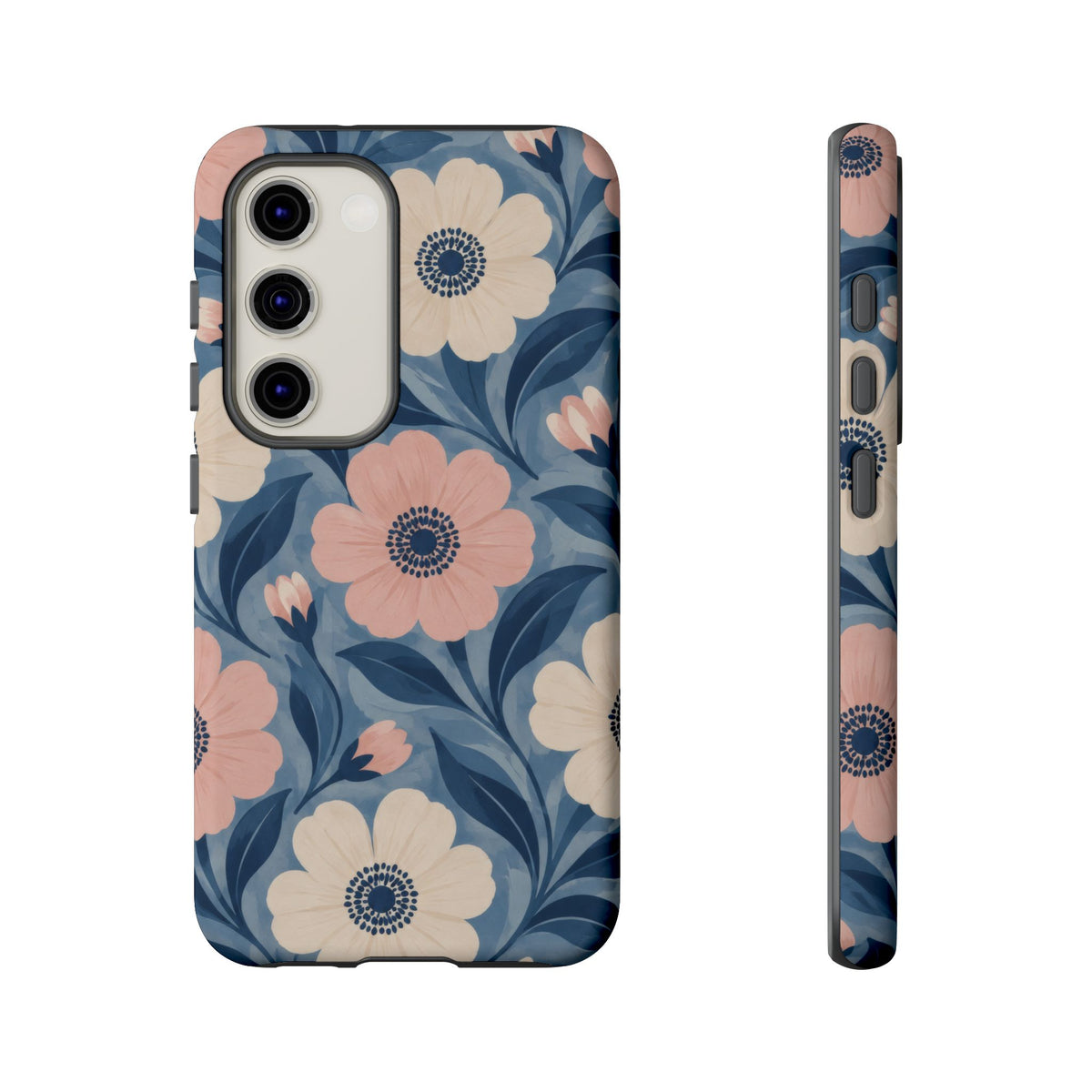 Petal Mosaic Samsung Galaxy Tough Case | Pink & Ivory Floral on Blue