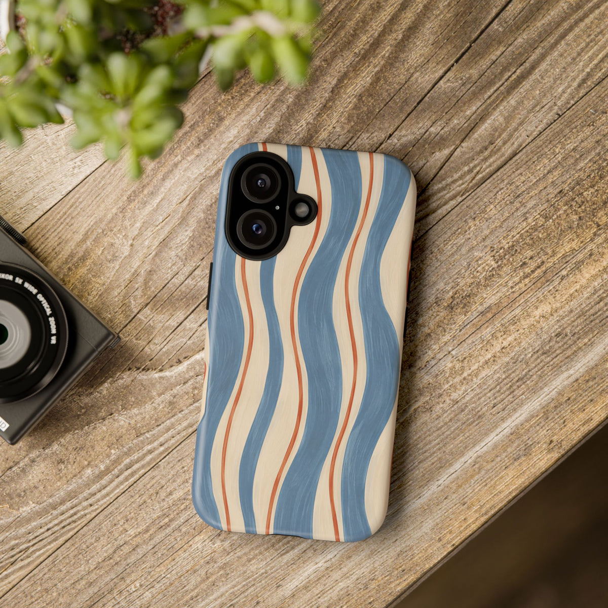 Blue Wavy Stripe iPhone Tough Case | Riviera Ribbons