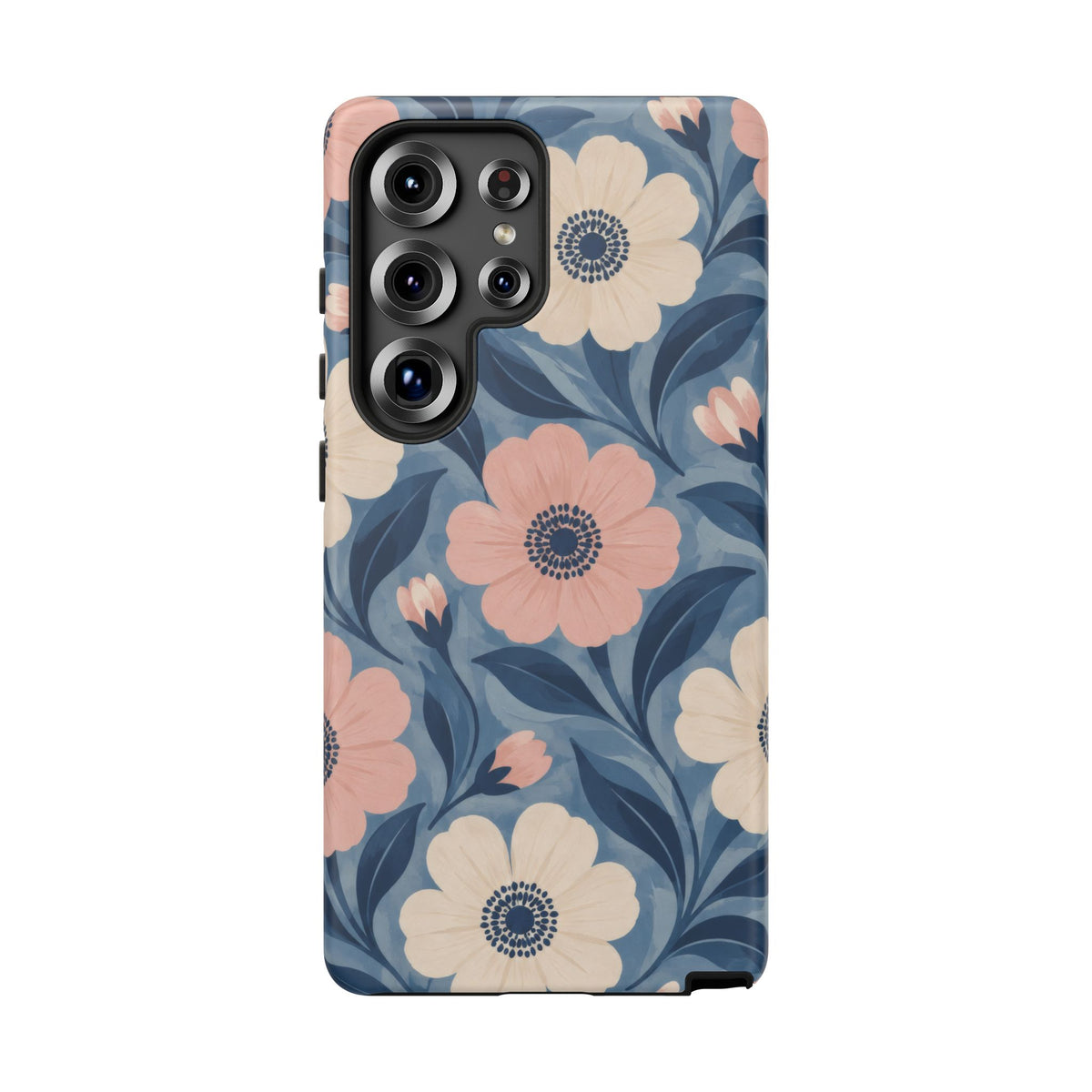 Petal Mosaic Samsung Galaxy Tough Case | Pink & Ivory Floral on Blue