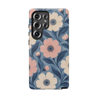 Petal Mosaic Samsung Galaxy Tough Case | Pink & Ivory Floral on Blue