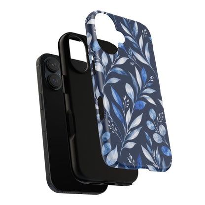 Blue Hour Botanical iPhone Tough Case | Blue Botanical Leaf Pattern
