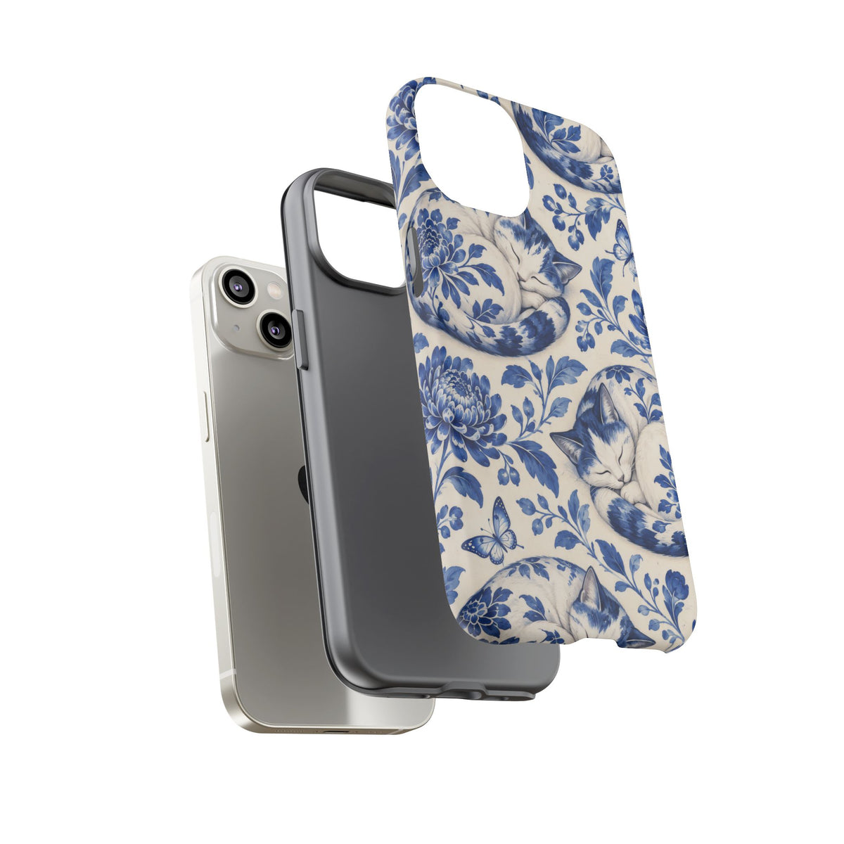 Porcelain Paws iPhone Tough Case | blue cat pattern