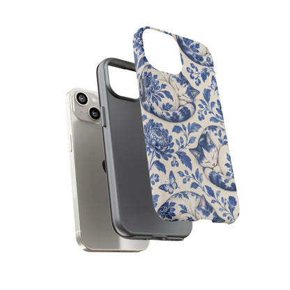 Porcelain Paws iPhone Tough Case | blue cat pattern