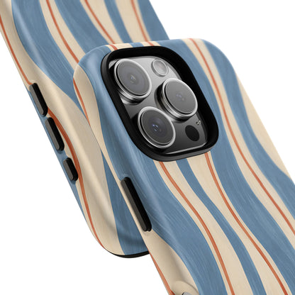 Blue Wavy Stripe iPhone Tough Case | Riviera Ribbons