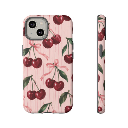 Cherry Ribbon iPhone Tough Case | cherry print