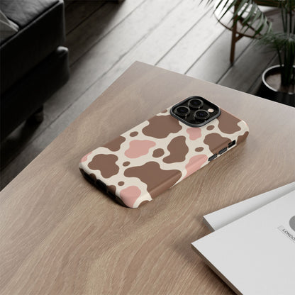 Mocha Blush iPhone Tough Case | Brown & Pink Cow Print