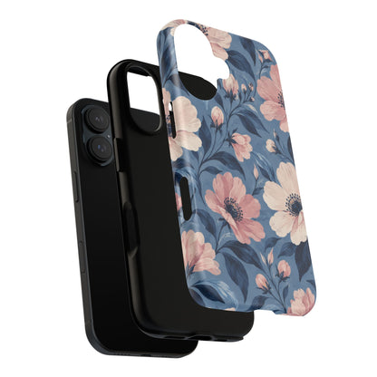 Dusk Blossom iPhone Tough Case | Pink & Ivory Floral on Blue