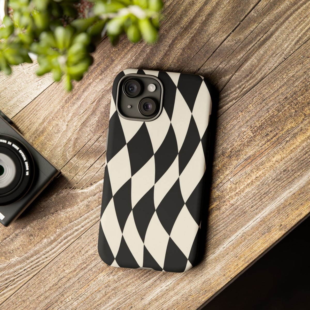 Harlequin Sway iPhone Tough Case | Black & White Harlequin
