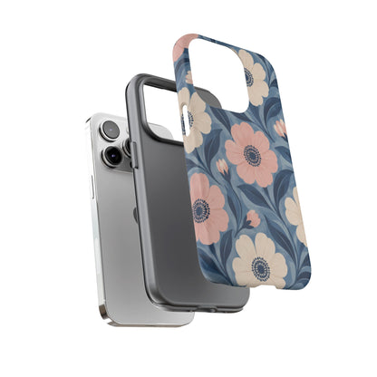 Petal Mosaic iPhone Tough Case | Pink & Ivory Floral on Blue