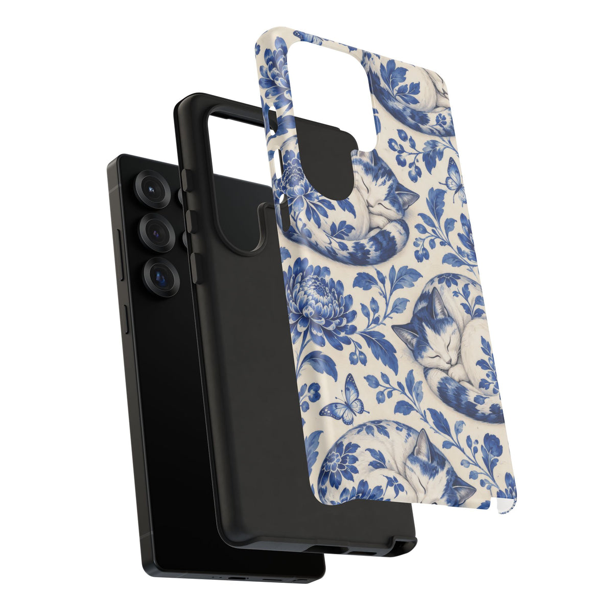Porcelain Paws Samsung Galaxy Tough Case | blue cat pattern