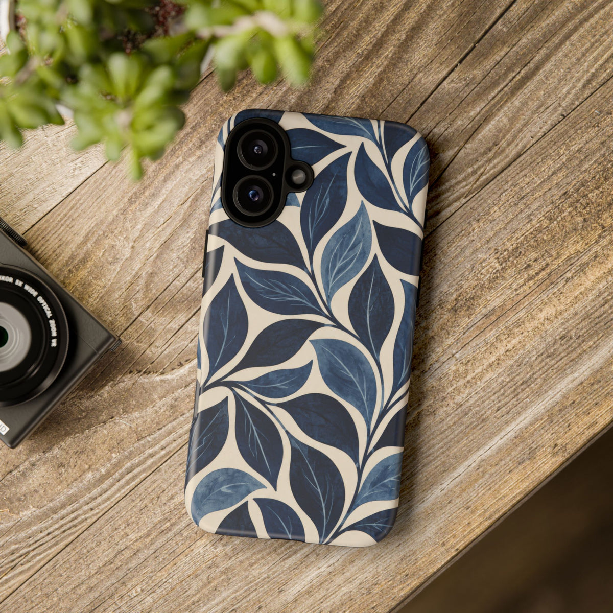 Indigo Folia iPhone Tough Case | Indigo & Ivory Leaf Pattern