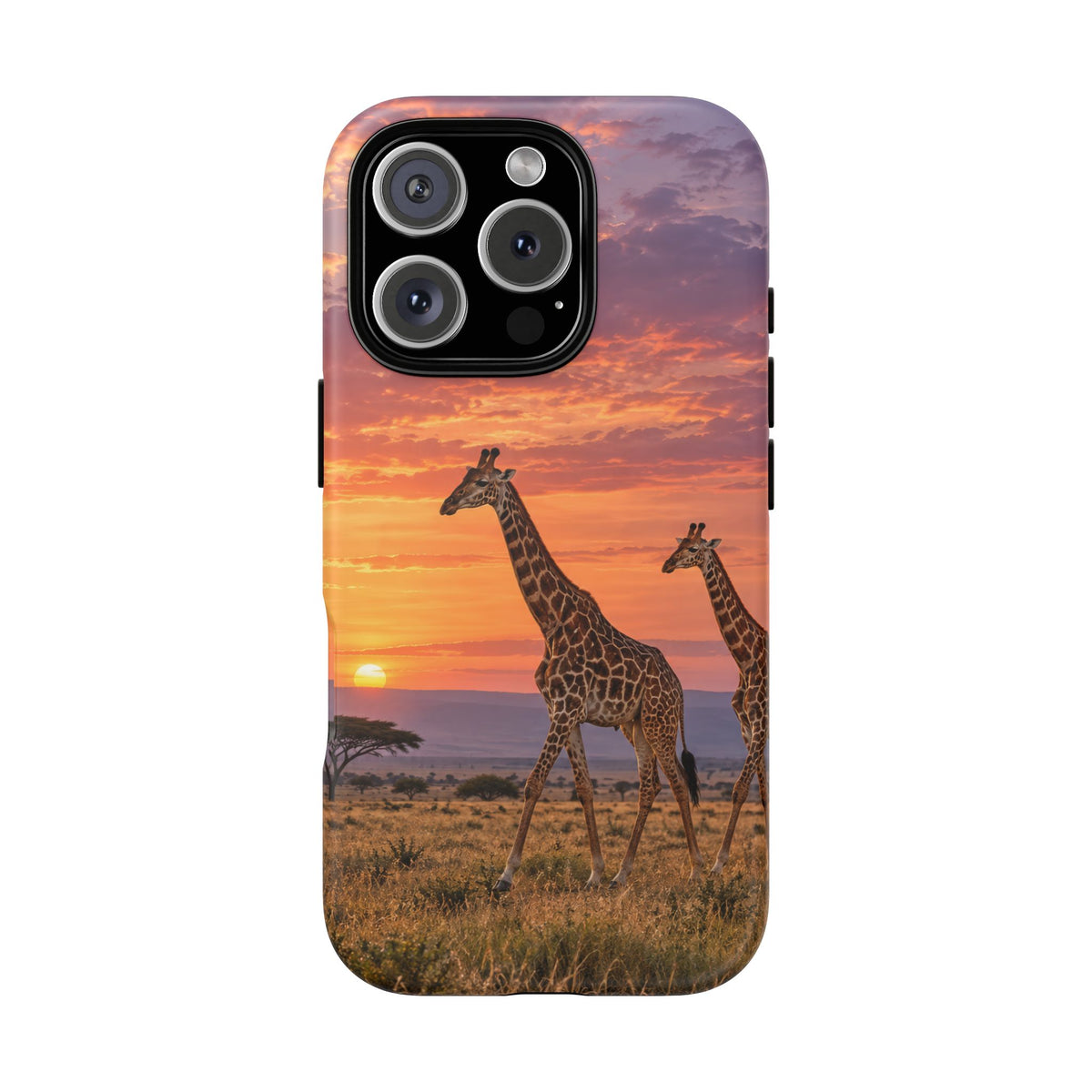 Giraffes in Rose Light iPhone Tough Case | giraffe landscape