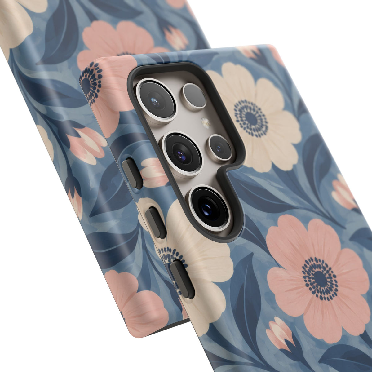 Petal Mosaic Samsung Galaxy Tough Case | Pink & Ivory Floral on Blue