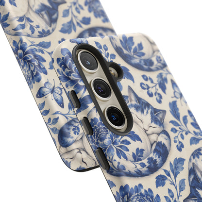 Porcelain Paws Samsung Galaxy Tough Case | blue cat pattern