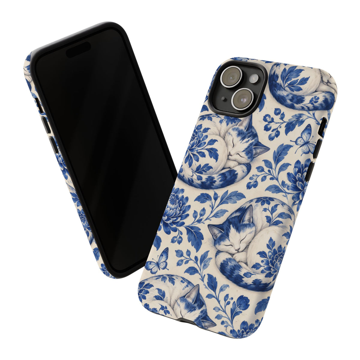 Porcelain Paws iPhone Tough Case | blue cat pattern