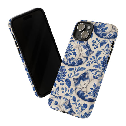 Porcelain Paws iPhone Tough Case | blue cat pattern