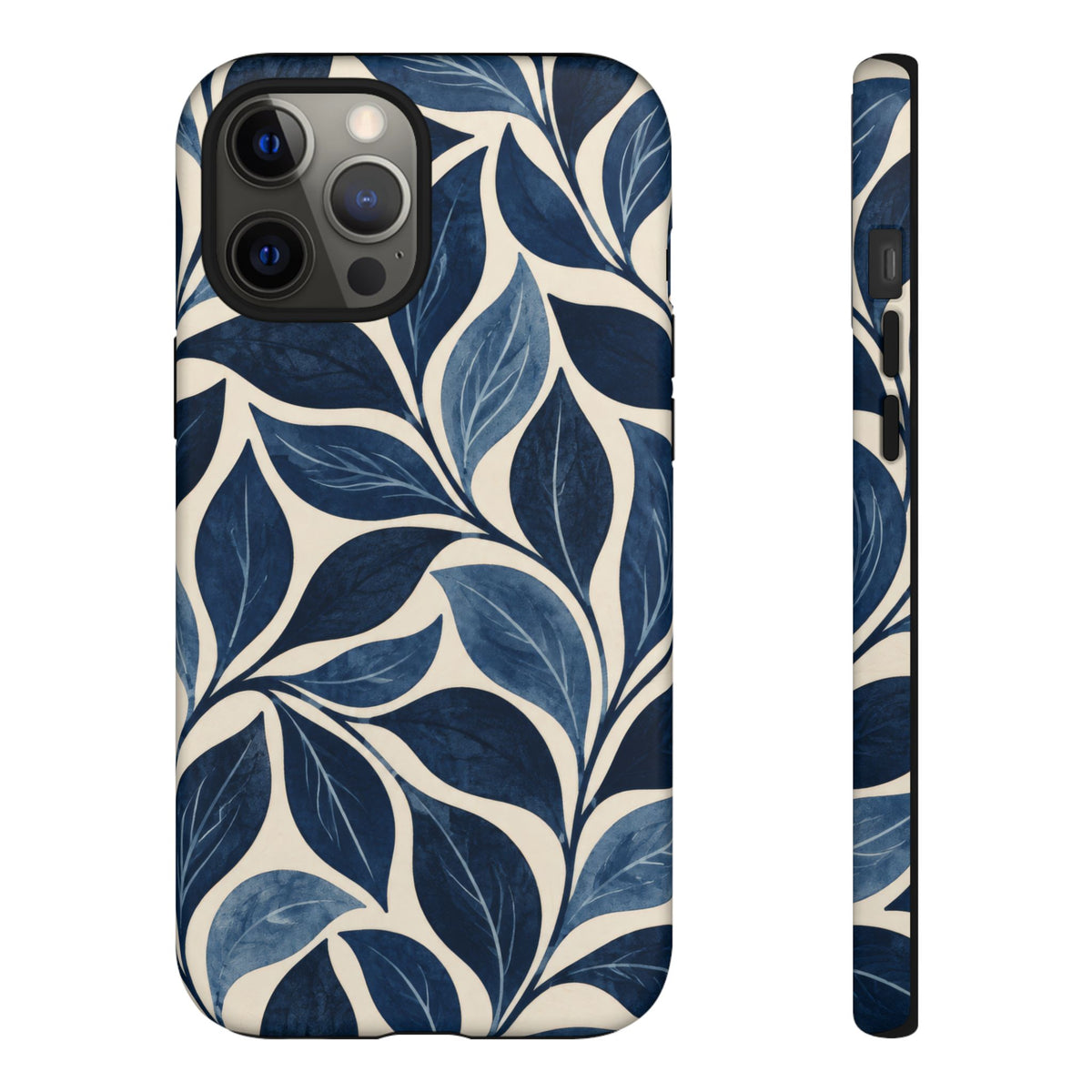 Indigo Folia iPhone Tough Case | Indigo & Ivory Leaf Pattern