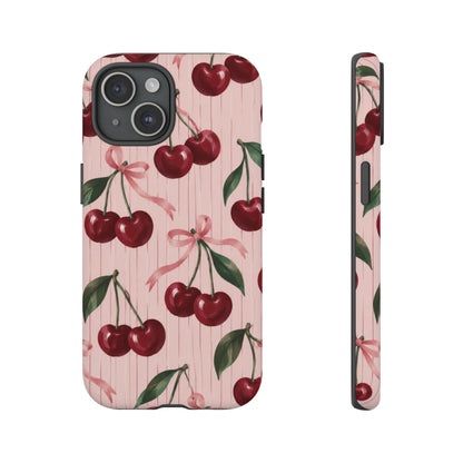 Cherry Ribbon iPhone Tough Case | cherry print