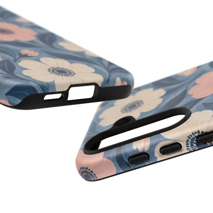 Petal Mosaic Samsung Galaxy Tough Case | Pink & Ivory Floral on Blue