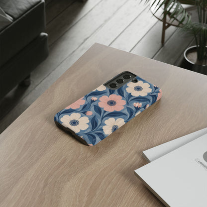 Petal Mosaic Samsung Galaxy Tough Case | Pink & Ivory Floral on Blue