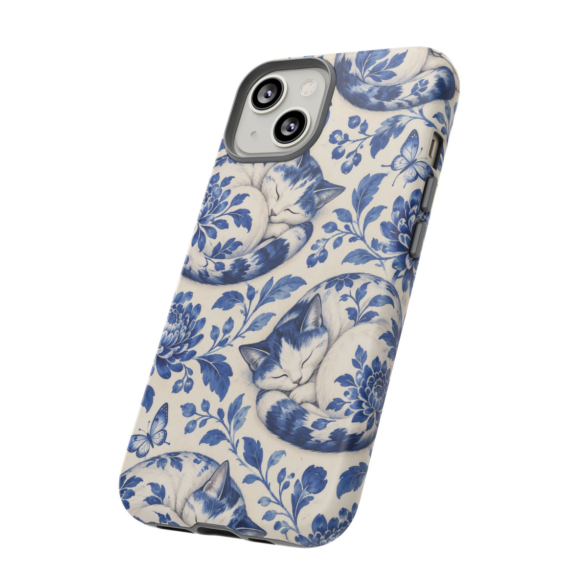 Porcelain Paws iPhone Tough Case | blue cat pattern