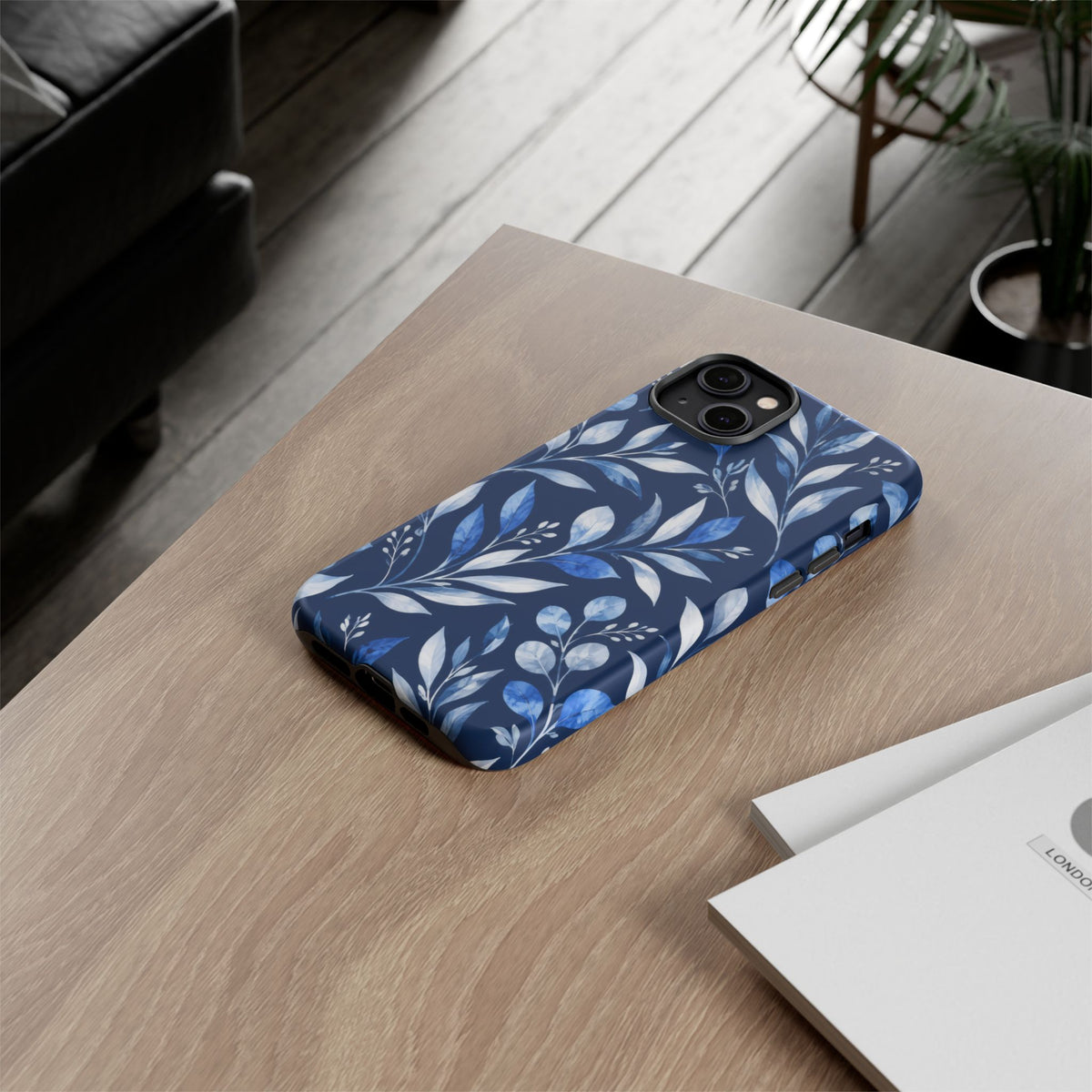 Blue Hour Botanical iPhone Tough Case | Blue Botanical Leaf Pattern