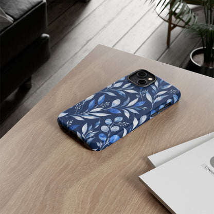 Blue Hour Botanical iPhone Tough Case | Blue Botanical Leaf Pattern