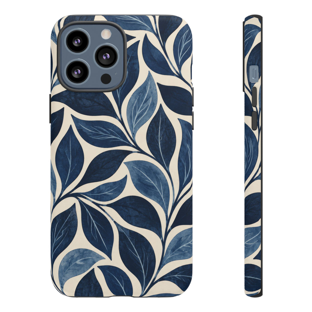 Indigo Folia iPhone Tough Case | Indigo & Ivory Leaf Pattern
