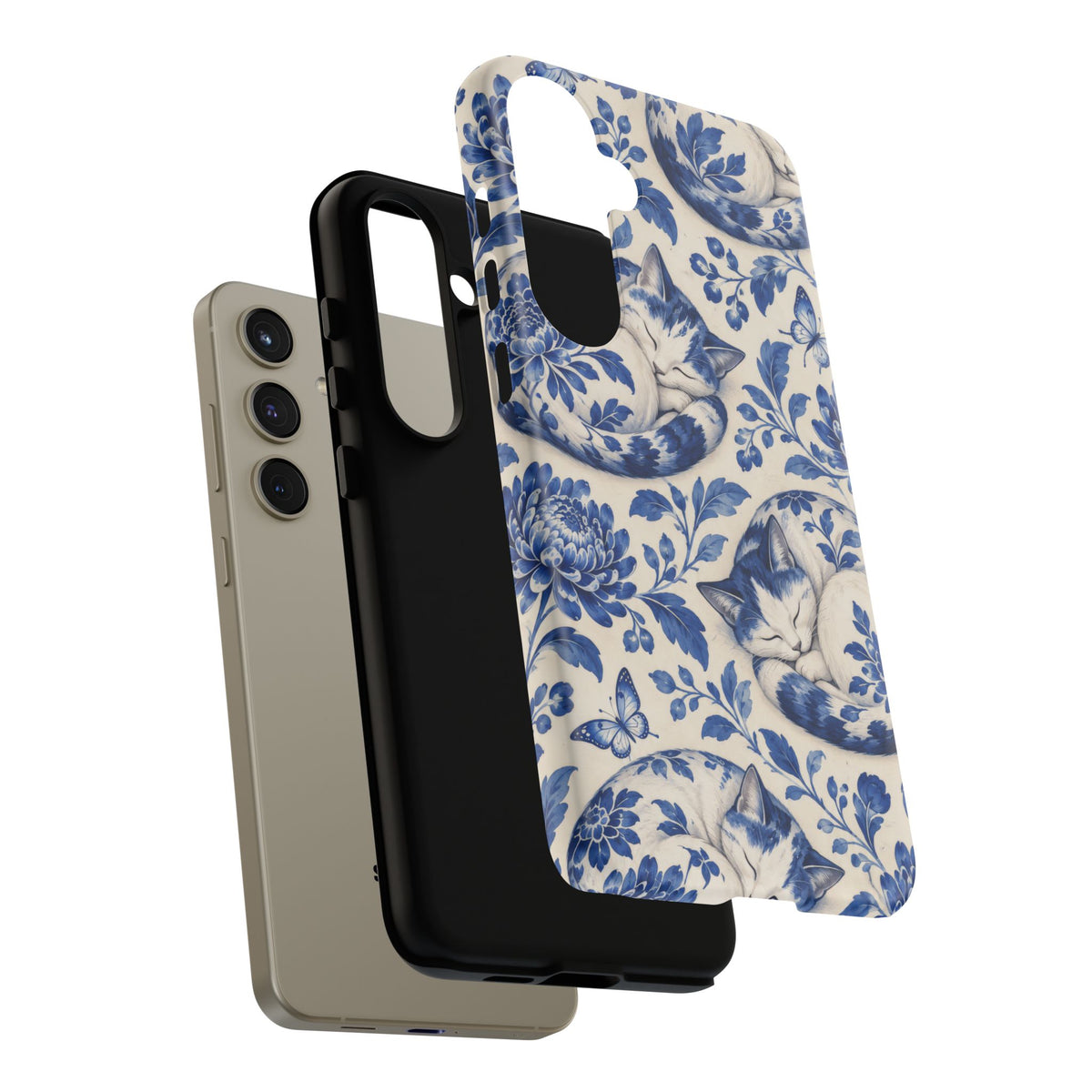 Porcelain Paws Samsung Galaxy Tough Case | blue cat pattern