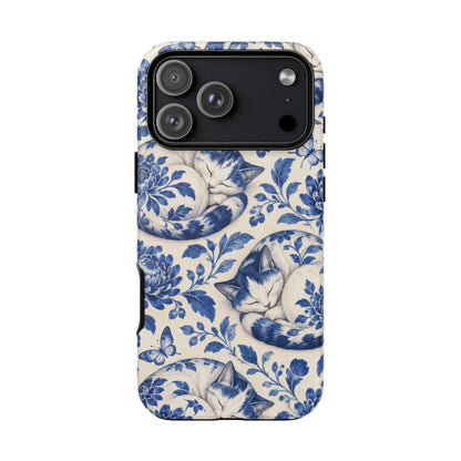 Porcelain Paws iPhone Tough Case | blue cat pattern