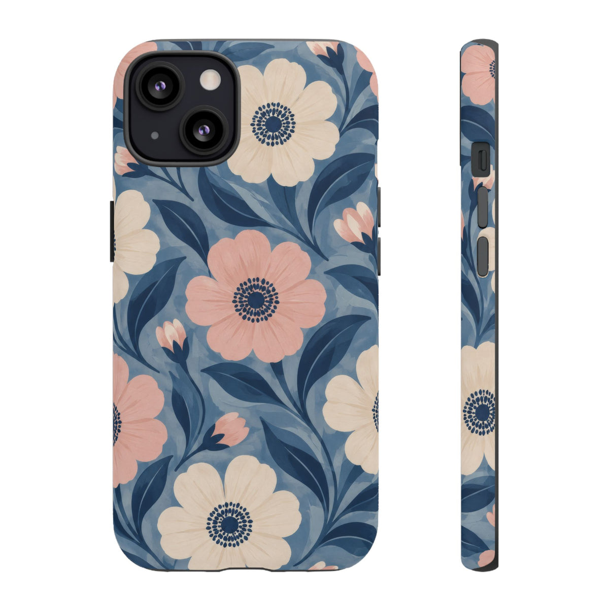 Petal Mosaic iPhone Tough Case | Pink & Ivory Floral on Blue