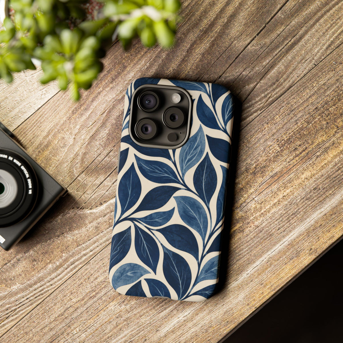 Indigo Folia iPhone Tough Case | Indigo & Ivory Leaf Pattern